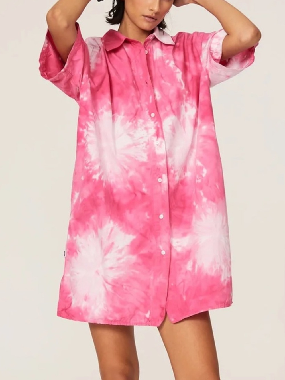 MSGM Camica Pink & White Tie-Dye Shirt Dress Size 38 / XS Oversized